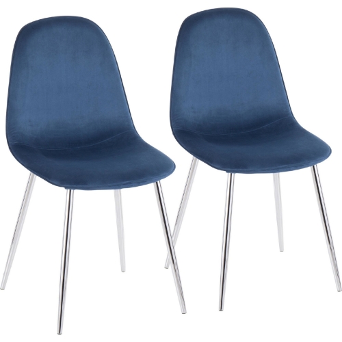 Pebble Dining Chair in Blue Fabric & Chrome (Set of 2)